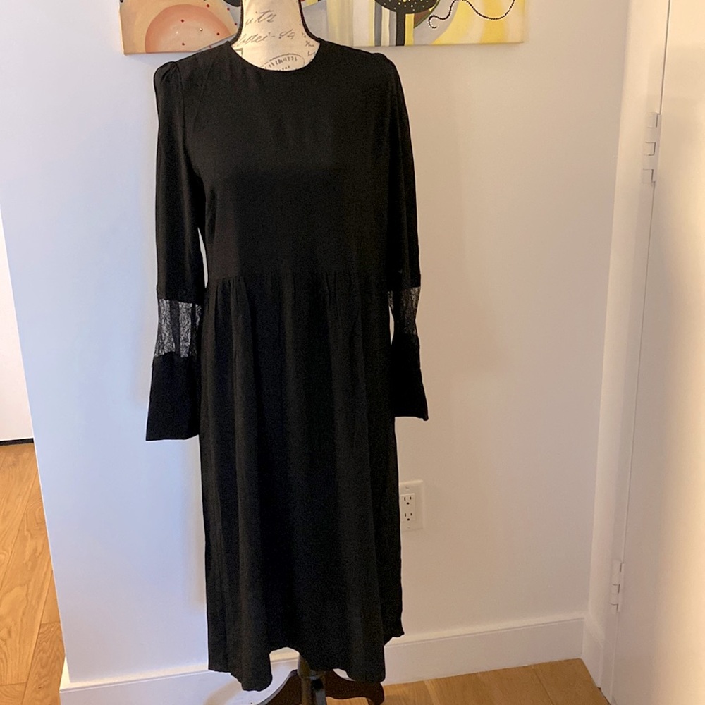 Zara Black Midi Dress with Lace Inset